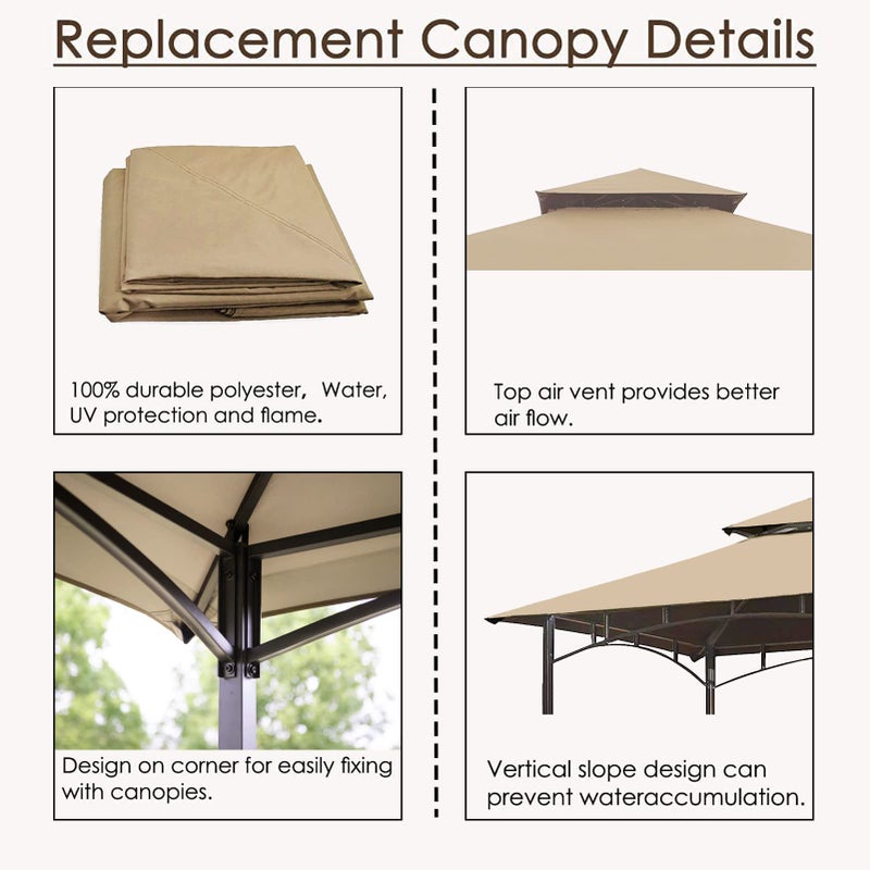 Hugline Grill Gazebo Replacement Canopy Roof - Hugline 5x8 Outdoor Grill Shelter Canopy Top Double Tiered BBQ Tent Cover Fit for Model L-GG001PST-F (Beige) - Image 4